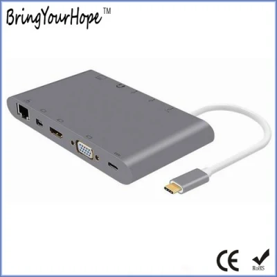 Typ-C-zu-Hub/HD/VGA/RJ45-Dockingstation mit SD/TF-Kartenleser für MacBook (XH-HUB-008)